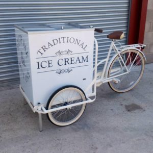Ice cream tricycles with umbrellas