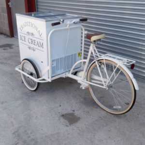 Alternative view of Ice cream tricycles with umbrellas